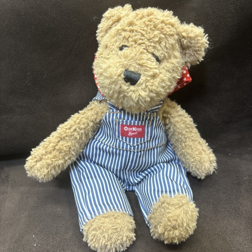 Oshkosh Teddy Bear In Striped Overalls Stuffed Animal Plush